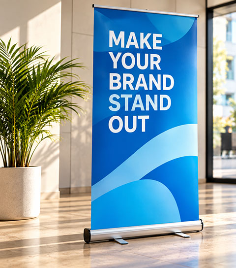 Freestanding printed roller banner