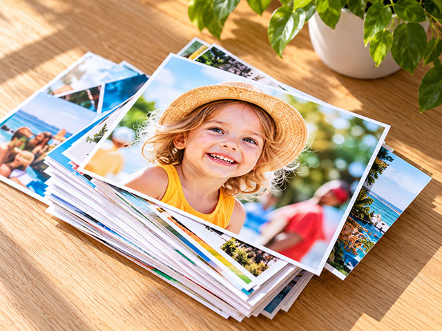 A stack of colourful photo prints